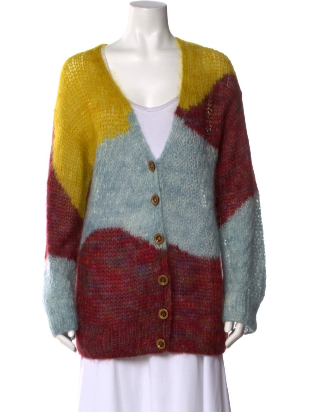 Ulla Johnson Blue, Burgundy & Yellow Printed Mohair Cardigan
